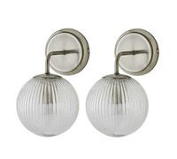 ValueLights | Kempton Pair of Brushed Chrome Ribbed Glass Globe Shade Wall Lights | Wall Lights, Home Décor & Improvement Essential | Mains Wired