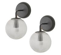 ValueLights | Kempton Pair of Matte Black Ribbed Glass Globe Shade Wall Lights | Wall Lights, Home Décor & Improvement Essential