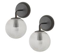 Valuelights Kempton Pair Of Ribbed Glass Globe Shade Single Arm Wall Lights In Black Black One Size
