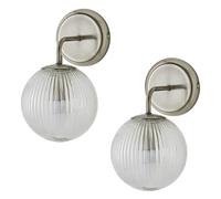 ValueLights | Kempton Pair of Brushed Chrome Ribbed Glass Globe Shade Wall Lights | Wall Lights, Home Décor & Improvement Essential