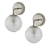 ValueLights | Kempton Pair of Brushed Chrome Ribbed Glass Globe Shade Wall Lights and Bulbs | Wall Lights, Home Décor & Improvement Essential