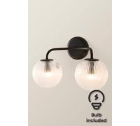 ValueLights Kempton 2 Arm Wall Light with Ribbed Glass Shades & Bulb in Black ValueLights Black