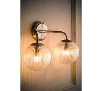 ValueLights Kempton 2 Arm Wall Light with Ribbed Glass Shades & Bulb in Silver ValueLights Silver