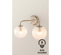 ValueLights Kempton 2 Arm Wall Light with Ribbed Glass Shades & Bulb in Silver ValueLights Silver