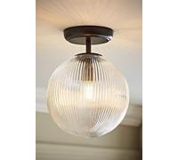 Valuelights Kempton Ribbed Glass Globe Shade Flush Ceiling Light With Bulb In Black Black