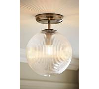 Valuelights Kempton Ribbed Glass Globe Shade Flush Ceiling Light With Bulb In Silver Silver One Size