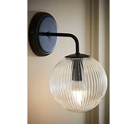 Valuelights Kempton Ribbed Glass Globe Shade Single Arm Wall Light In Black Black