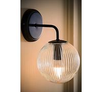 ValueLights | Kempton Matte Black Ribbed Glass Globe Shade Single Arm Wall Light with Bulb | Wall Lights, Home Décor & Improvement Essential