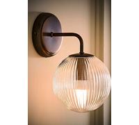 ValueLights | Kempton Brushed Brass Ribbed Glass Globe Shade Single Arm Wall Light with Bulb | Wall Lights, Home Décor & Improvement Essential