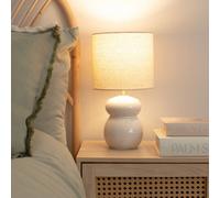 ValueLights | Kendal Natural Linen Drum Shade Beige Glazed Ceramic Table Lamp | Table Lamps, Home Décor & Improvement Essential