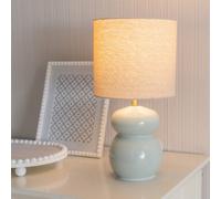 Valuelights Kendal Natural Linen Drum Shade Blue Glazed Ceramic Table Lamp