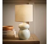 ValueLights | Kendal Natural Linen Drum Shade Blue Glazed Ceramic Table Lamp with LED Bulb | Table Lamps, Home Décor & Improvement Essential | Included LED Bulb