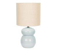 ValueLights | Kendal Natural Linen Drum Shade Blue Glazed Ceramic Table Lamp with LED Bulb | Table Lamps, Home Décor & Improvement Essential | Included LED Bulb