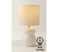 ValueLights Kendal Natural Linen Drum Shade Beige Glazed Ceramic LED Table Lamp - Size: 34 x 18 x 18cm - White - Wilko