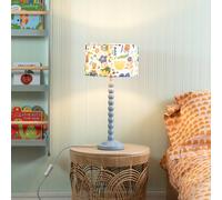 Valuelights Kids Bobbins Powder Blue Table Lamp With Fabric Jungle Drum Lamp Shade Multi