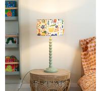 Valuelights Kids Bobbins Sage Green Table Lamp With Fabric Jungle Drum Lamp Shade Multi