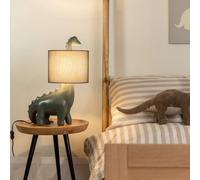 Valuelights Kids Green Dinosaur Bedside Table Lamp With Drum Fabric Shade