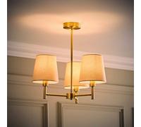 ValueLights Kincaid 3 Arm Tapered Shade Brushed Gold Chandelier Ceiling Light with Bulb - Size: 45 x 46 x 46cm - Wilko