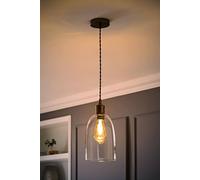 Valuelights Kira Glass Cloche Brushed Brass Single Ceiling Pendant Light With Bulb In Bronze Bronze