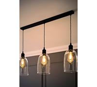 Valuelights Kira Glass Cloche Dome 3 Drop Bar Diner Ceiling Pendant Light & Bulbs In Black Black