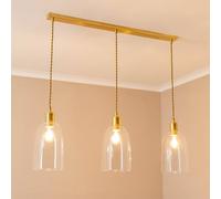Kira Glass Cloche Dome 3 Drop Bar Diner Ceiling Pendant Light ValueLights Gold One Size