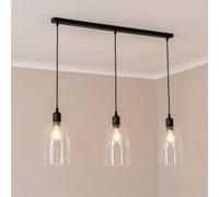 Kira Glass Cloche Dome 3 Drop Bar Diner Ceiling Pendant Light with LED Bulbs ValueLights Black One Size
