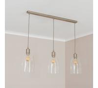 ValueLights Kira Glass Brushed Chrome 3 Drop Ceiling Light & Bulbs