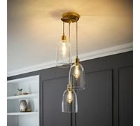 Kira Glass Cloche Dome 3 Drop Cluster Ceiling Pendant Light ValueLights Gold One Size