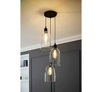 ValueLights | Kira Glass Cloche Dome 3 Drop Cluster Matte Black Ceiling Pendant Light | Pendent Light, Home Décor & Improvement Essential | Includes Full Wired Fitting