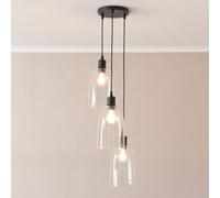 Kira Glass Cloche Dome 3 Drop Cluster Ceiling Pendant Light ValueLights Black One Size