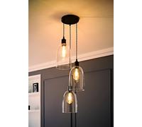 Kira Glass Cloche Dome 3 Drop Cluster Ceiling Pendant Light with LED Bulbs ValueLights Black One Size