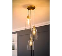 Kira Glass Cloche Dome 3 Drop Cluster Ceiling Pendant Light with LED Bulbs ValueLights Gold One Size