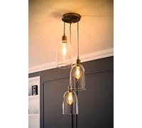 Kira Glass Cloche Dome 3 Drop Cluster Ceiling Pendant Light with LED Bulbs ValueLights Silver One Size