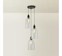 ValueLights | Kira Glass Cloche Dome 3 Drop Cluster Matte Black Ceiling Pendant Light | Pendent Light, Home Décor & Improvement Essential | Includes Full Wired Fitting