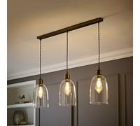 Valuelights Kira Glass Dome 3 Drop Bar Brushed Brass Diner Ceiling Pendant Light