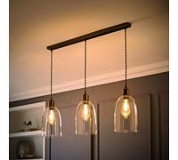 Valuelights Kira Glass Dome 3 Drop Bar Brushed Brass Diner Ceiling Pendant Light With Bulbs