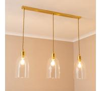 Valuelights Kira Glass Dome 3 Drop Bar Brushed Gold Diner Ceiling Pendant Light With Bulbs