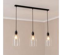 ValueLights Kira Glass Dome 3 Drop Bar Matte Black Diner LED Ceiling Pendant Light - Size: 134.5 x 89.5 x 15.5cm - Wilko