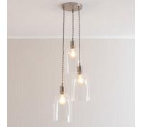 Valuelights Kira Glass Dome 3 Drop Cluster Brushed Chrome Ceiling Pendant Light With Bulbs