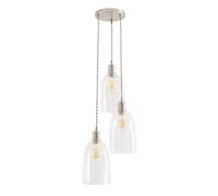 ValueLights | Kira Glass Dome 3 Drop Cluster Brushed Chrome Ceiling Pendant Light with Bulbs | Pendent Light, Home Décor & Improvement Essential | Light Bulb Included | Includes Full Wired Fitting