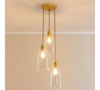 Kira Glass Cloche Dome 3 Drop Cluster Ceiling Pendant Light with LED Bulbs ValueLights Gold One Size