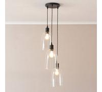 Valuelights Kira Glass Dome 3 Drop Cluster Matte Black Ceiling Pendant Light With Bulbs