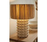 Valuelights Kiran Ceramic Stone Bubble Table Lamp With Raffia Lamp Shade In Cream Cream