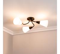 ValueLights | Traditional Black 3 Arm Ceiling Light Fitting with White Frosted Glass Shades | Close-to-Ceiling Lights, Home Décor & Improvement Essential