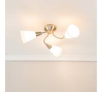 ValueLights | Traditional Silver 3 Arm Ceiling Light Fitting with White Frosted Glass Shades | Close-to-Ceiling Lights, Home Décor & Improvement Essential | Includes Bulb | Mains Wired