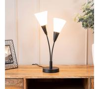 ValueLights | Traditional Black 2 Arm Table Lamp with White Frosted Glass Shades | Home Décor, Bedside & Desk Lamp | Includes Bulb