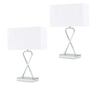 MiniSun | Pair of Contemporary Polished Chrome Table Lamps with a White Rectangular Shade | Table Lamps & Home Improvements Essential
