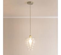 Valuelights Lane Clear Glass 5 Tier Layer Shade Brushed Chrome Single Ceiling Pendant Light