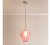 Valuelights Lane Glass 5 Tier Layered Shade Brushed Chrome Ceiling Pendant Light In Bright Pink Bright Pink One Size