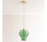 ValueLights Lane Green Glass 5 Tier Gold Pendant Lamp Shade & Bulb